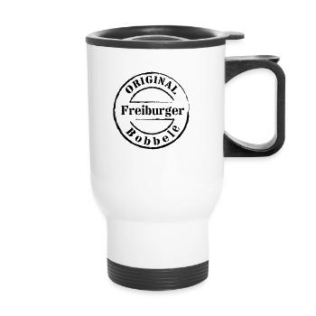 Das original Freiburger Bobbele Shirt - Thermobecher mit Tragegriff - Weiß - Vorne