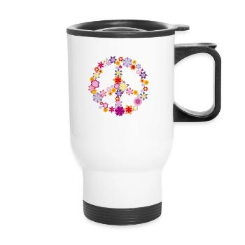 Peace / Paix symbole de fleurs - Tasse isotherme avec poignée - blanc - Devant
