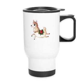 Dessin animé sautant Lama - Tasse isotherme avec poignée - blanc - Devant