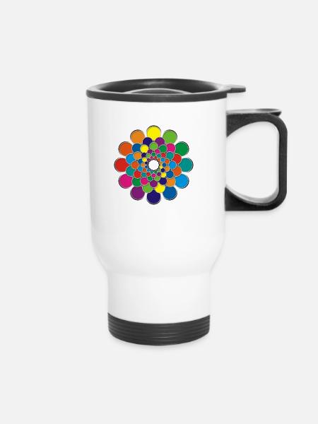 Farbkreis Power Flower - Thermobecher mit Tragegriff - Weiß
