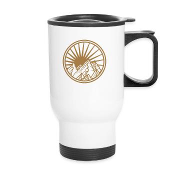 gold mountains circle round logo sun high mountain - Thermal mug with handle - white - Front