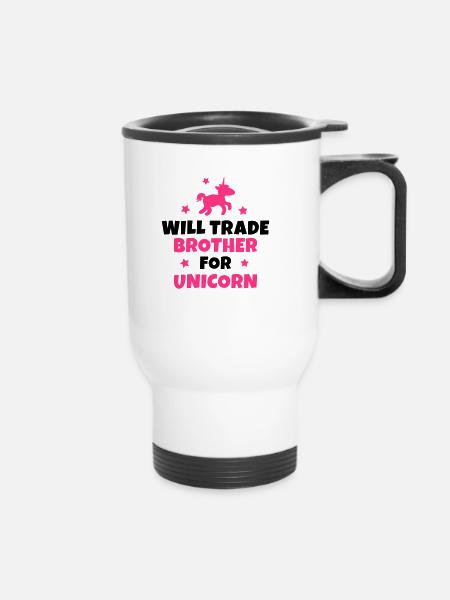 Will trade brother for unicorn - Thermal mug with handle - white
