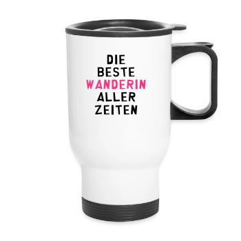 Wanderer / Wanderin / Wandern / Treck / Steigen - Thermobecher mit Tragegriff - Weiß - Vorne