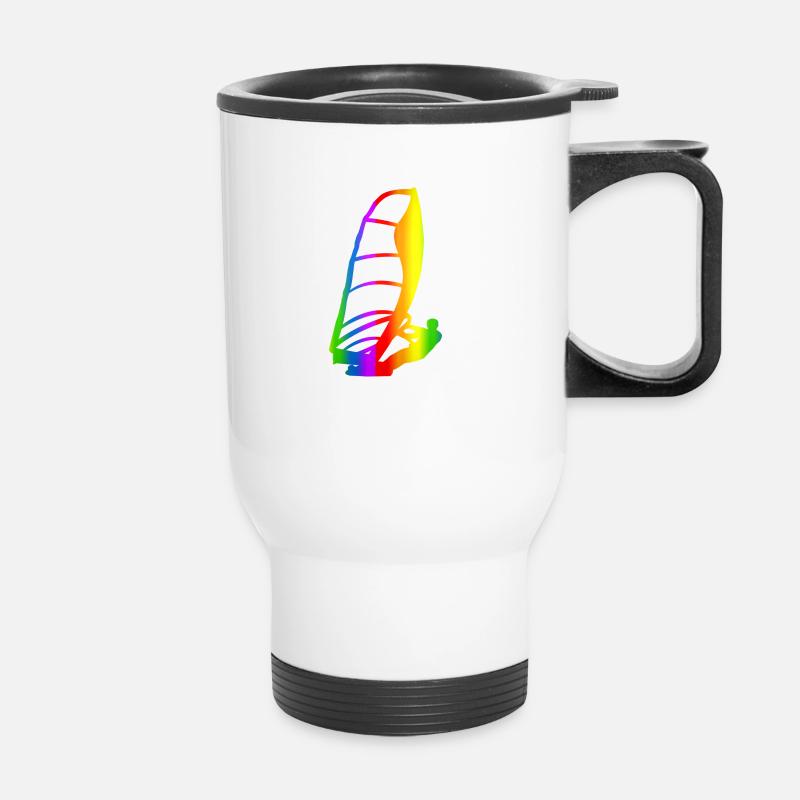 Bunter Windsurfen Regenbogen - Thermobecher mit Tragegriff - Weiß