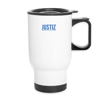 Einfaches dunkles Justiz Shirt Geschenkidee - Thermobecher mit Tragegriff - Weiß - Vorne