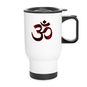 OM rouge, Om, Om hindou, symbole Om, Aum, OM - Tasse isotherme avec poignée - blanc - Devant