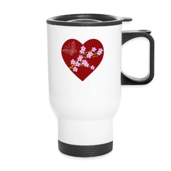 Butterfly Cherry Blossom - Thermal mug with handle - white - Front