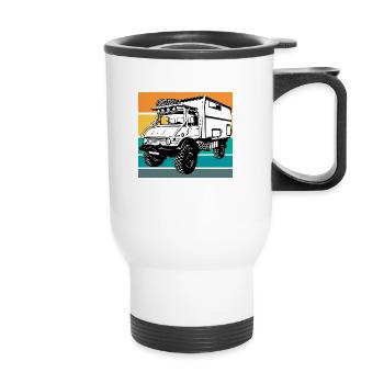 Camping - Unimog - Coucher de soleil - Oldtimer - Tasse isotherme avec poignée - blanc - Devant