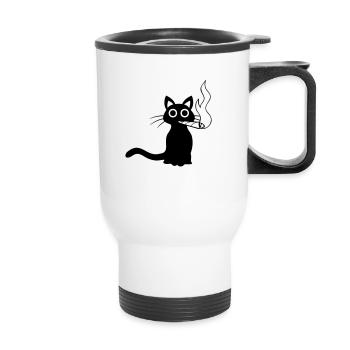 Cat smokes joint - Thermal mug with handle - white - Front