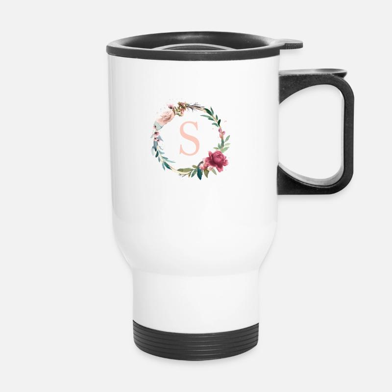 Personalisierbar Monogramm S Blumen Kreis Boho - Thermobecher mit Tragegriff - Weiß