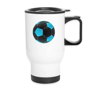 Football Noir Bleu Cool Autocollant de football - Tasse isotherme avec poignée - blanc - Devant