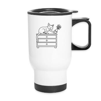 Blumenvase umgestoßen böse Katze - Thermobecher mit Tragegriff - Weiß - Vorne