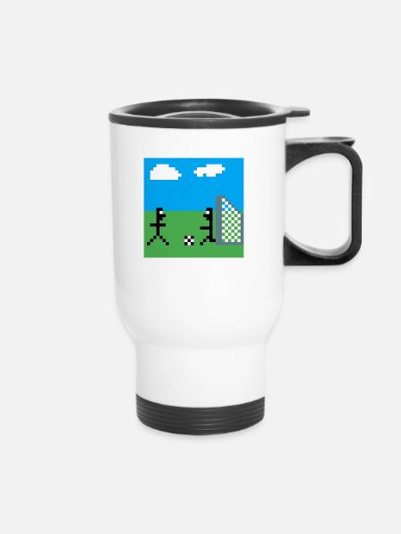 Pixel Fußball - Thermobecher mit Tragegriff - Weiß