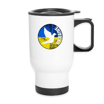 Logo rond de pigeon d’Ukraine gratuit - Tasse isotherme avec poignée - blanc - Devant