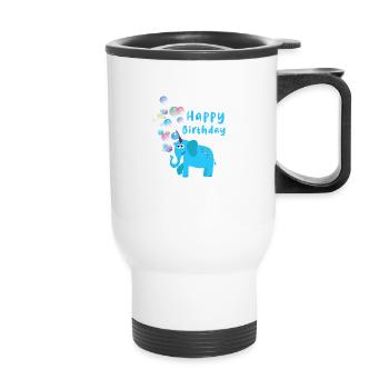 anniversaire hayppy, éléphant, bulles de savon - Tasse isotherme avec poignée - blanc - Devant