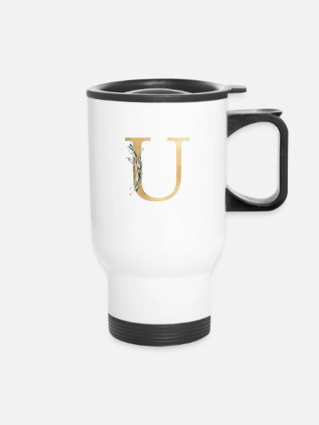 Personalisierbar Monogramm U - Thermobecher mit Tragegriff - Weiß