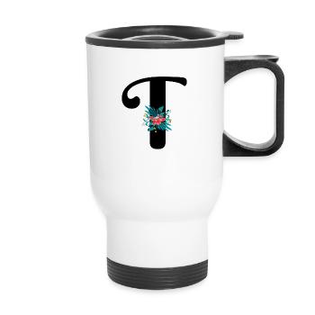 lettre T fleuris - Tasse isotherme avec poignée - blanc - Devant