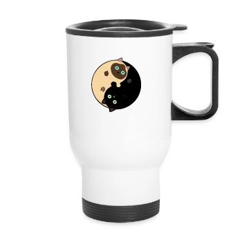 Siam und schwarze Yin Yang-Katzen - Thermobecher mit Tragegriff - Weiß - Vorne
