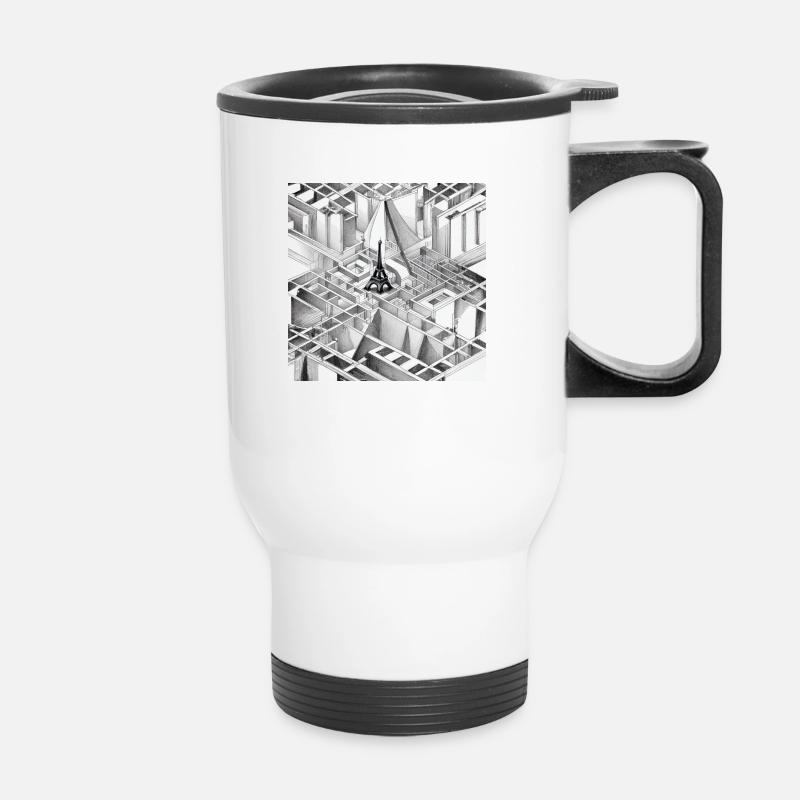 MC Escher drawing of Eiffel Tower - Thermal mug with handle - white