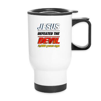 Jesus Defeated the Devil - Thermal mug with handle - white - Front