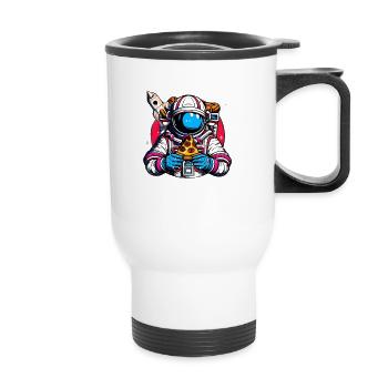 Funky astronaut in space with pizza - Thermal mug with handle - white - Front