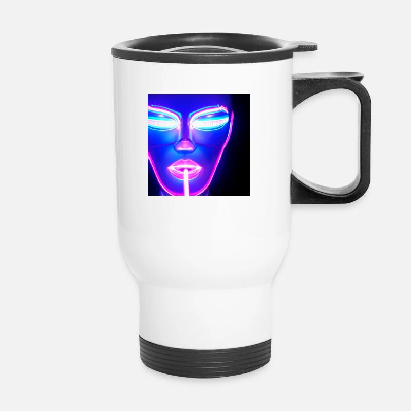 NEON Female Cyborg FACE - Thermobecher mit Tragegriff - Weiß