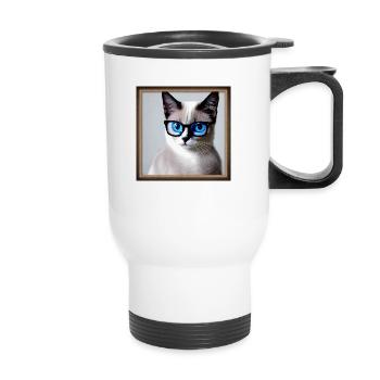 Mignon chat Max avec des lunettes - Tasse isotherme avec poignée - blanc - Devant