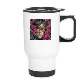 Femme aux roses roses sur la tête - Tasse isotherme avec poignée - blanc - Devant