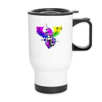 Motorrad fahrendes Einhorn Unicorn Motorbike Moped - Thermobecher mit Tragegriff - Weiß - Vorne