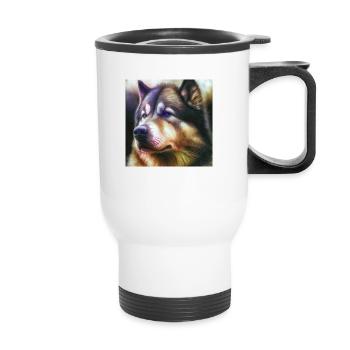 Alaskan Malamute Hundeportrait Hund Schlittenhund - Thermobecher mit Tragegriff - Weiß - Vorne