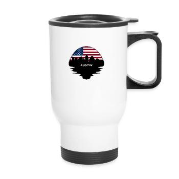 Austin Texas États-Unis Flag Skyline Silhouette Voyage - Tasse isotherme avec poignée - blanc - Devant