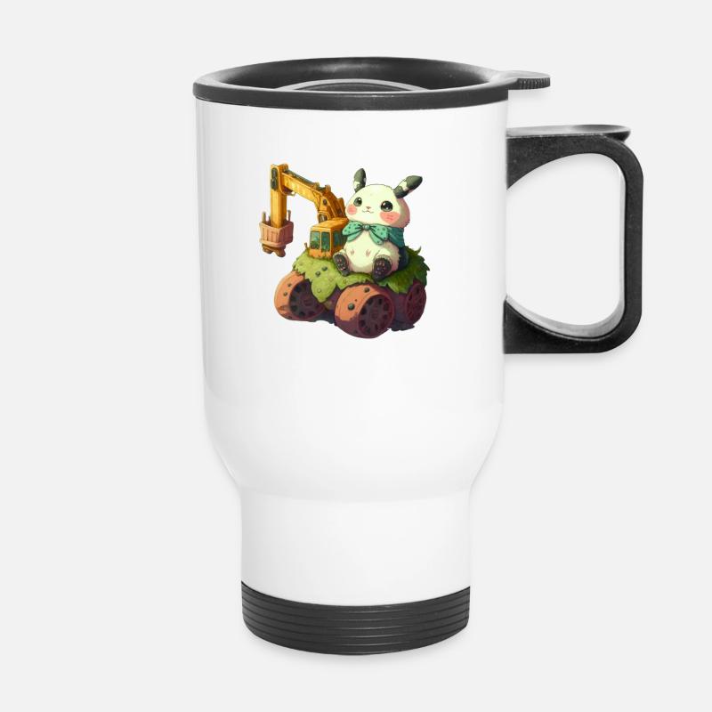 Backhoe panda - Thermal mug with handle - white