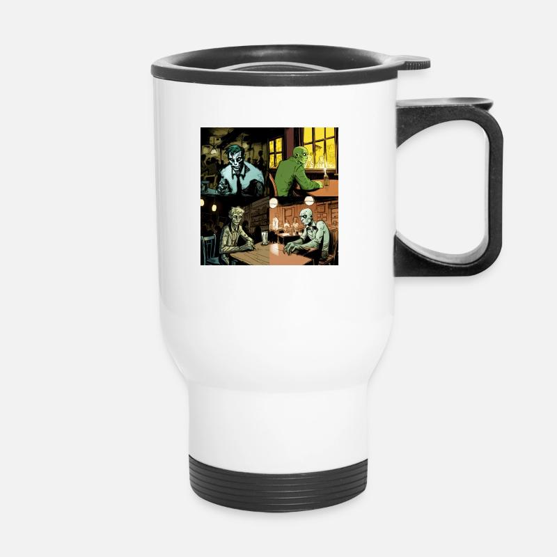 Guy in a bar stareing at target person - Thermobecher mit Tragegriff - Weiß