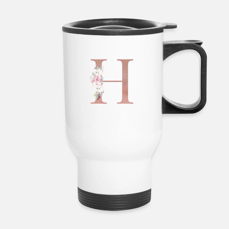 Personalisierbar Monogramm H Floral - Thermobecher mit Tragegriff - Weiß