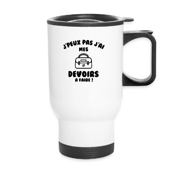 J’peux pas j’ai mes devoirs à faire - Tasse isotherme avec poignée - blanc - Devant