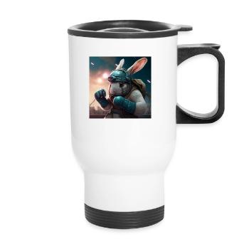 Rabbit Fighter - Thermal mug with handle - white - Front