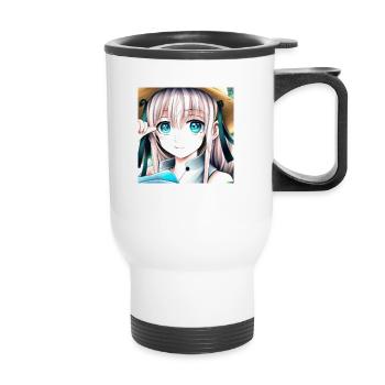 Anime Girl aux yeux bleus - Tasse isotherme avec poignée - blanc - Devant