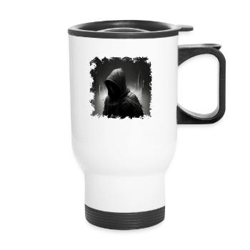 Guardian in dystopia at night with hood - Thermal mug with handle - white - Front