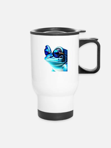 Blue frog - Thermal mug with handle - white