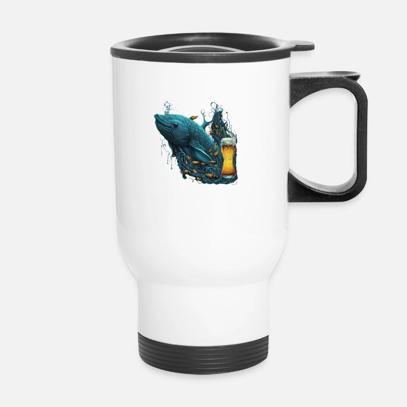 Cool deep sea monster fish with beer - Thermal mug with handle - white