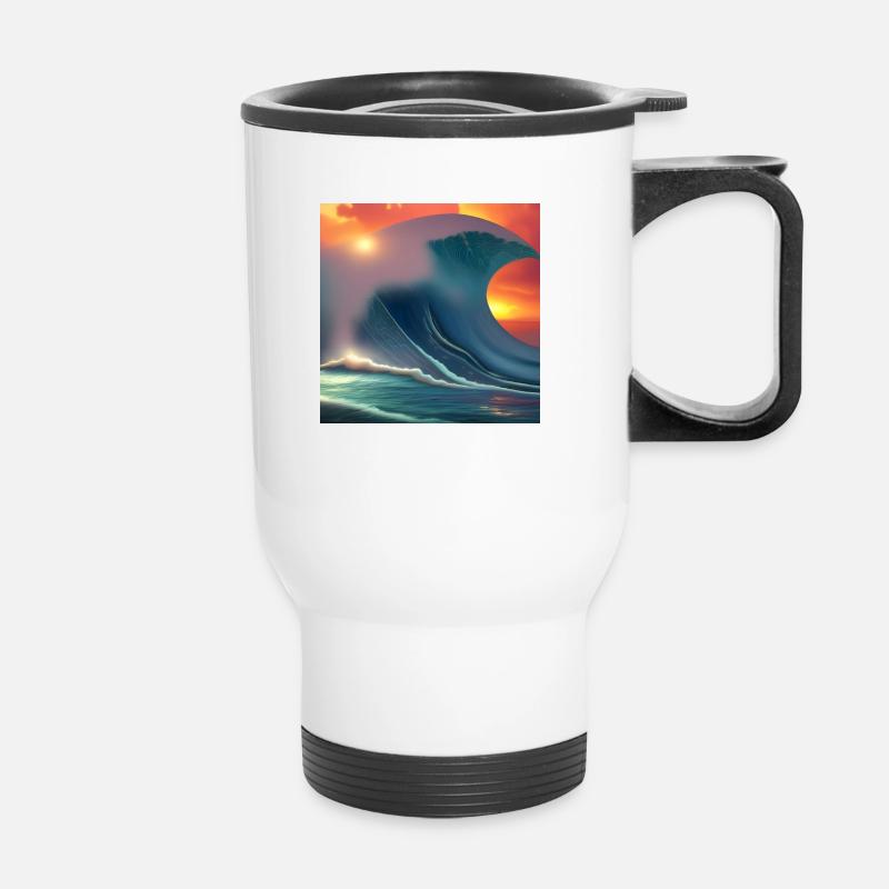 big wave at sunset - Thermal mug with handle - white