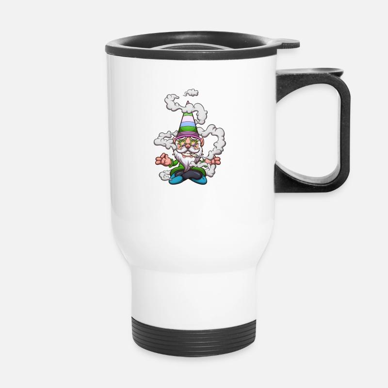 Funny Gnome Smoking A Joint - Thermal mug with handle - white