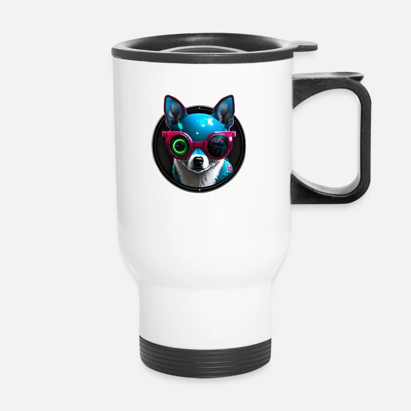 Chihuahua futuristisch neon - Thermobecher mit Tragegriff - Weiß