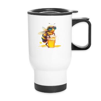 Cool bee enjoys her beer - Thermal mug with handle - white - Front