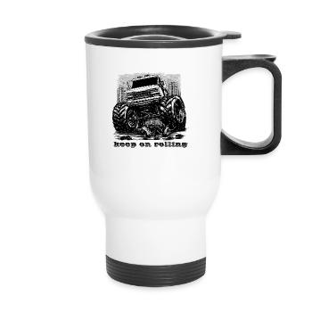 Monstertruck keep on rolling - Thermobecher mit Tragegriff - Weiß - Vorne