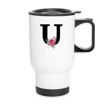 Lettre u floral - Tasse isotherme avec poignée - blanc - Devant