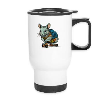 Chinchilla mignon sur une planche à roulettes cool - Tasse isotherme avec poignée - blanc - Devant