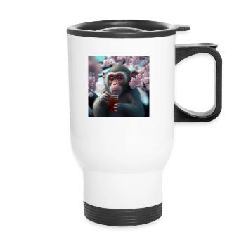 Äffchen mit Getränk Geschenk - Thermobecher mit Tragegriff - Weiß - Vorne
