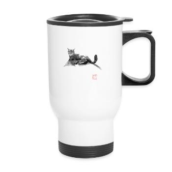 cat on the road - Tasse isotherme avec poignée - blanc - Devant