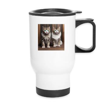 Katzen - Thermobecher mit Tragegriff - Weiß - Vorne